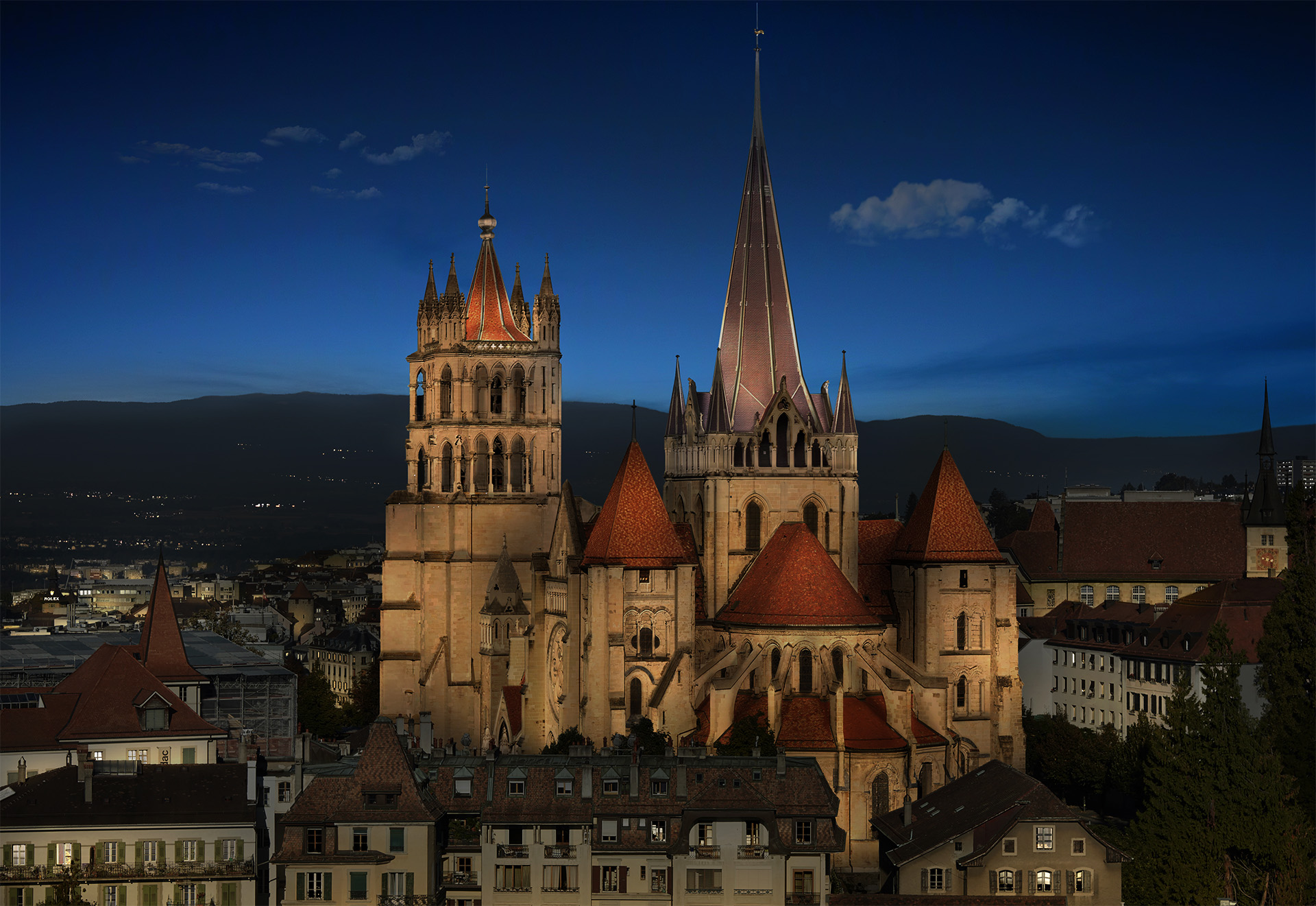 Infographie - Simulation d'éclairage de la cathédrale de Lausanne